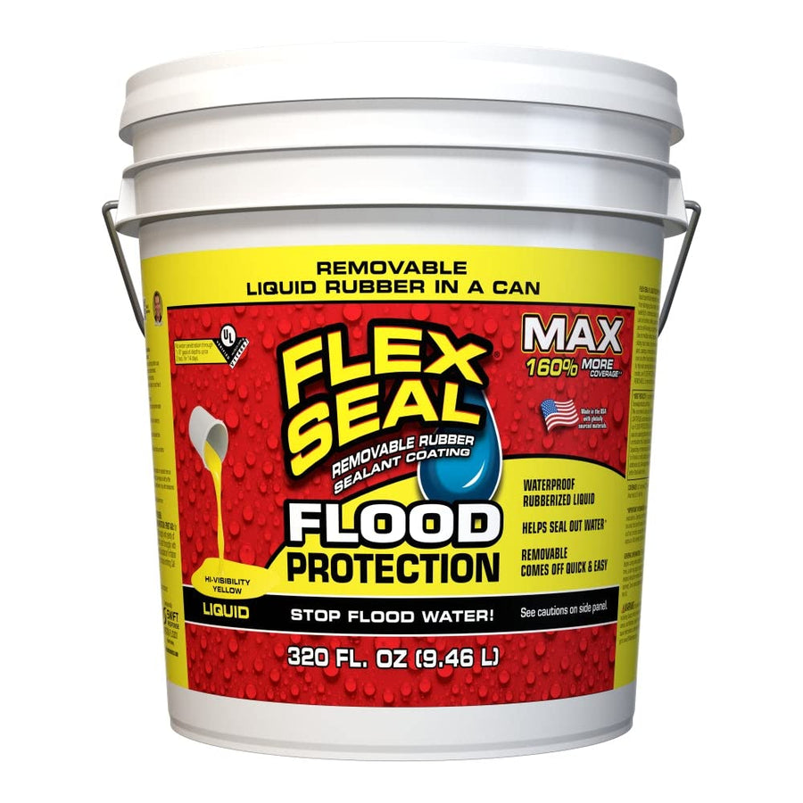 Flex Seal Liquid, 2.5 gal Flood Protection, MAX, Waterproof Rubberized Liquid, Removable, Use on Windows, Doors, Garage Doors, Seams, Casings, Thresholds, Conduits, Vents, Ducts, and More