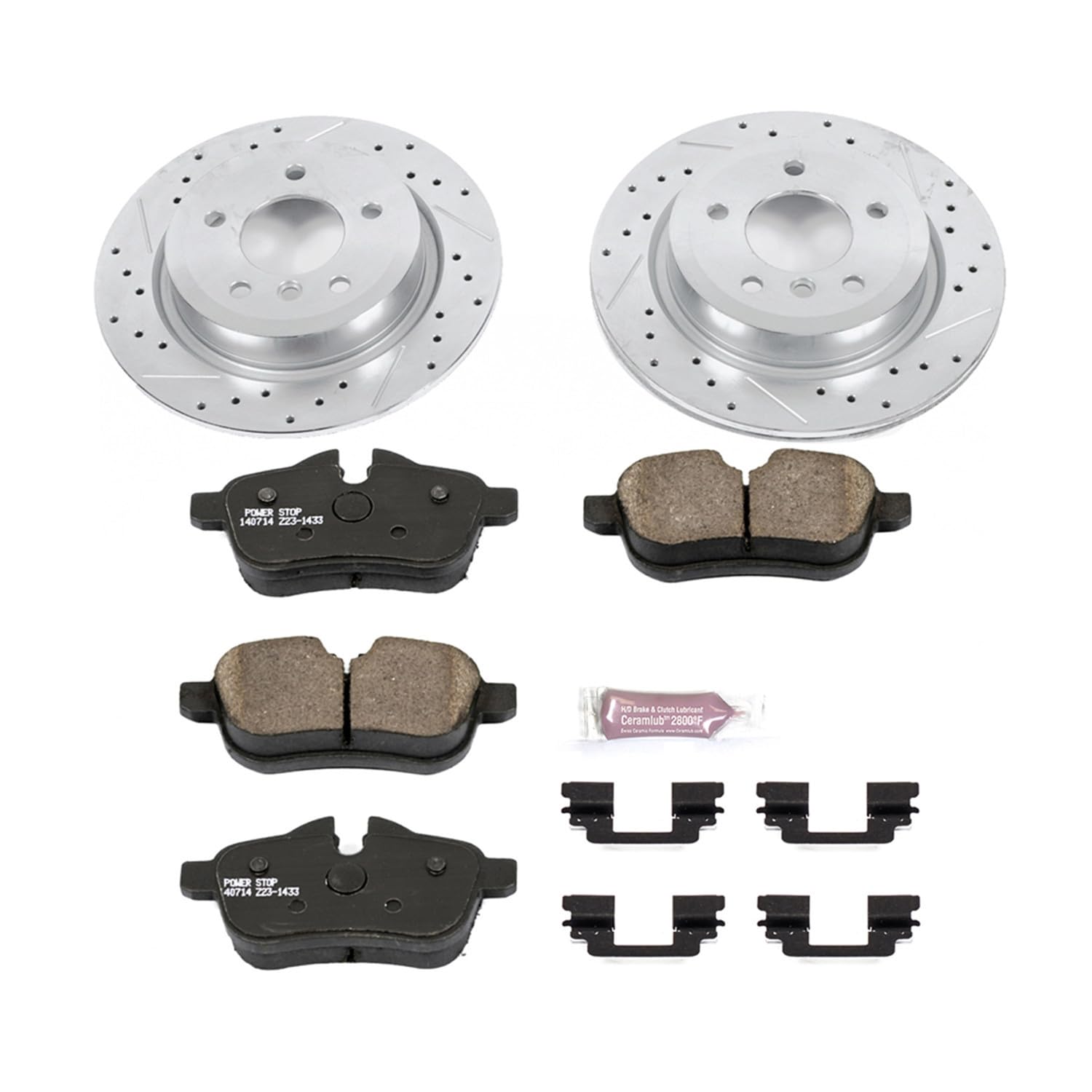 Power Stop K6419 Z23 Carbon Fiber Brake Pads Rear with Drilled & Slotted Brake Rotors Kit For BMW Z4 2010-2016 [Model Specific]