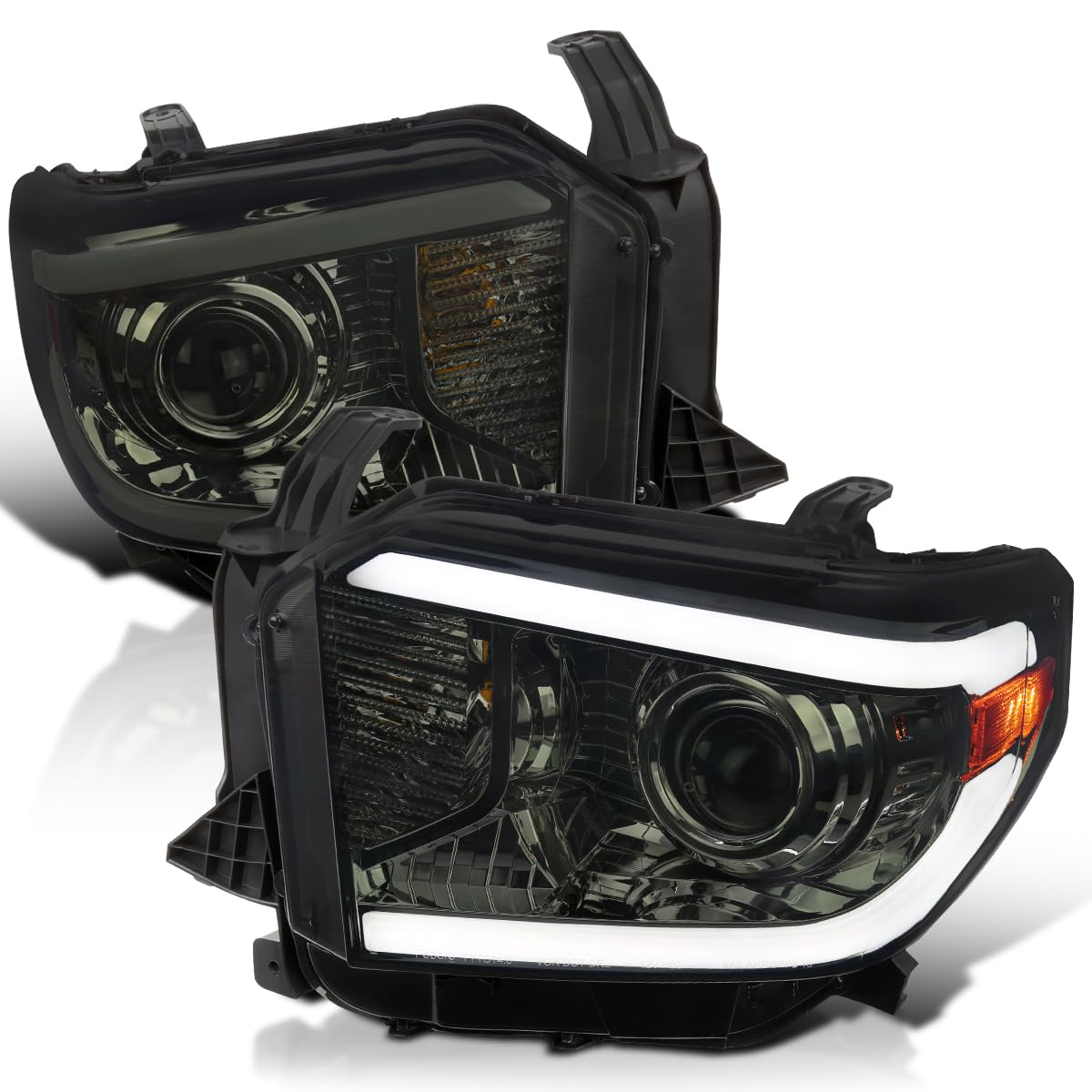 Smoke SPEC-D TUNING Projector Headlights w/Switchback Sequential LED Turn Signal Compatible with 2014-2021 Toyota Tundra, Left + Right Pair Headlamp Assembly