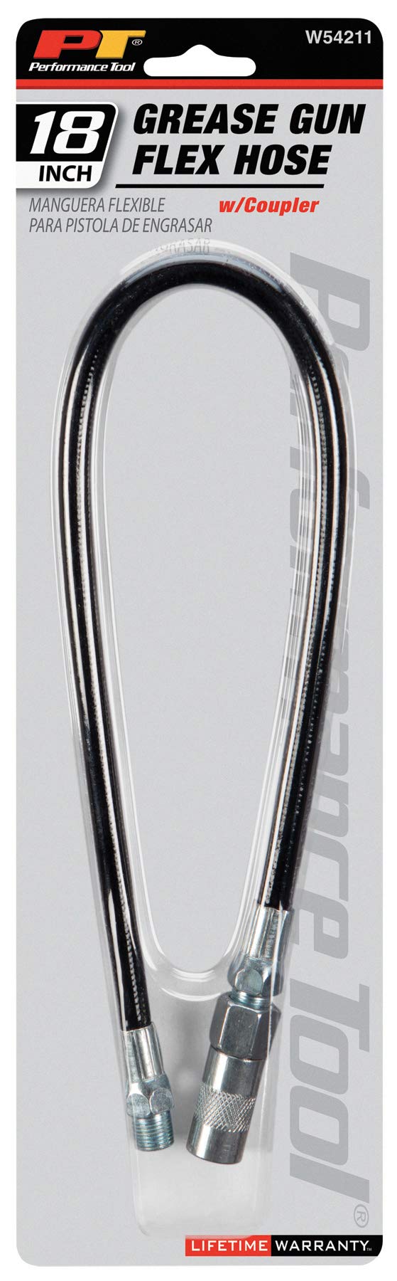 18-Inch Performance Tool W54211 Flex Grease Gun Hose Extension With Coupler, 4,500 Working PSI (1/8 NPT)