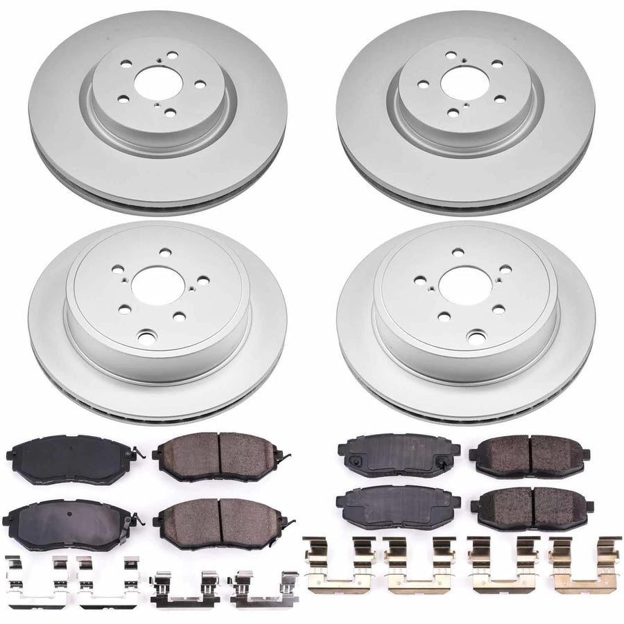 Power Stop CRK5830 Brake Rotor & Coated Ceramic Brake Pads- front & rear For Subaru Legacy 2010-2014, Subaru Outback 2010-2014 [Model Specific]