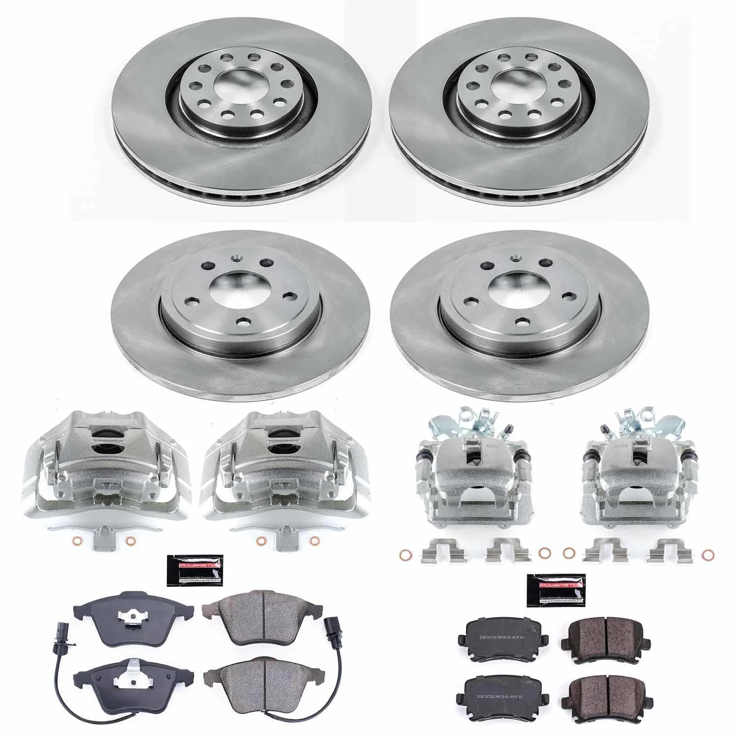 Power Stop KCOE4065 Replacement Autospecialty Front and Rear Caliper Kit-Rotors, Ceramic Brake Pads, Calipers For Audi A4 2005-2009, Audi A4 Quattro 2005-2009 [Model Specific]