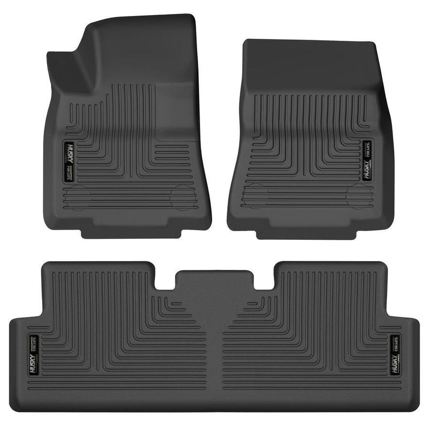 Weatherbeater Husky Liners Floor Mats | Fits 2020-2025 Tesla Model Y | Front & 2nd Row, 3-pc Black - 95211