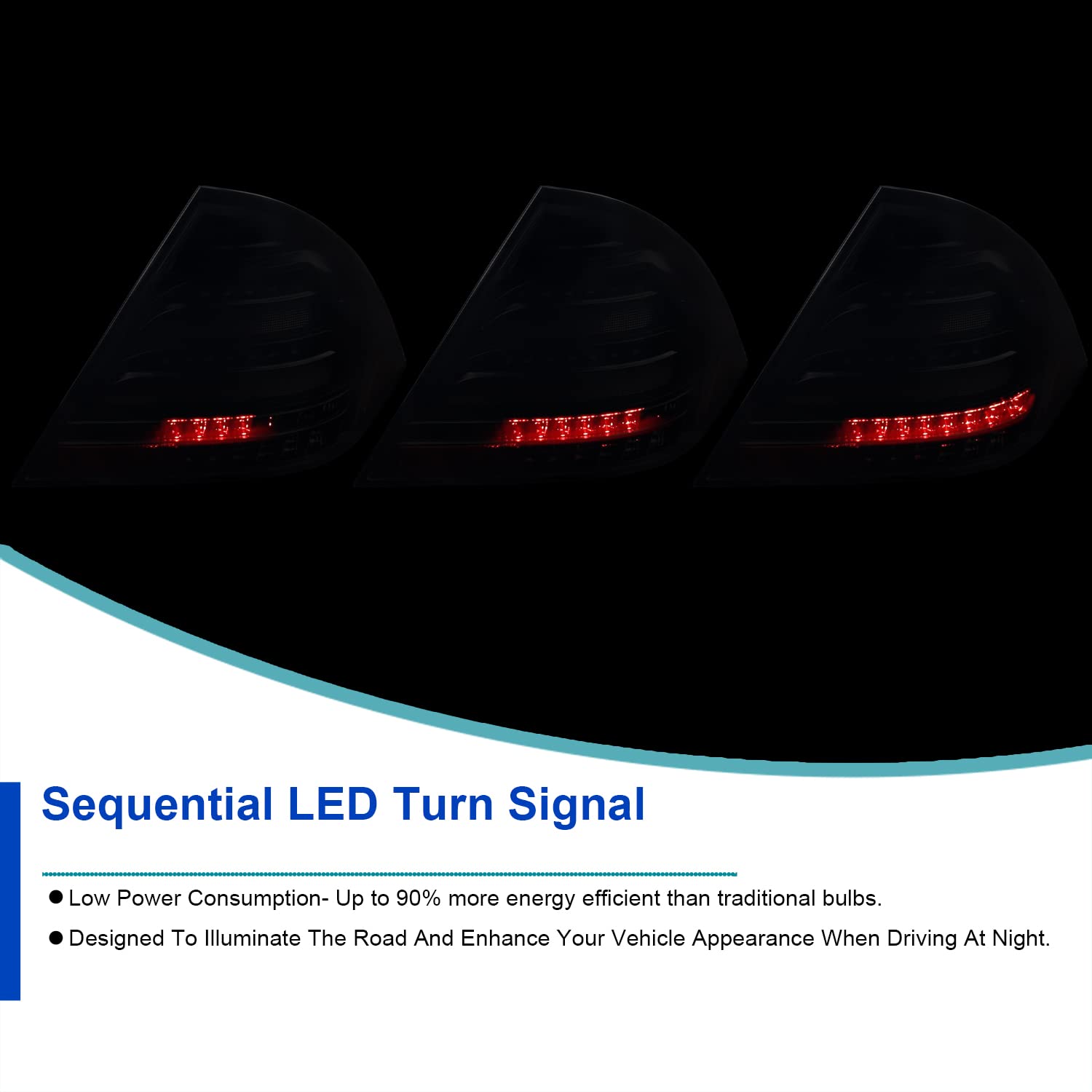 Glossy Black Smoke SPEC-D TUNING Full LED Sequential Tail Lights Compatible with 2001-2004 Mercedes-Benz W203 C-class Sedan