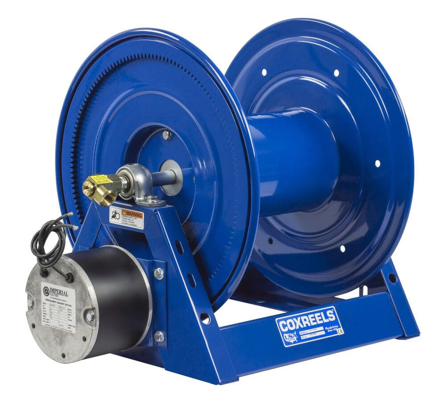 Electric 12V DC Coxreels 1125-4-100-E Motor Rewind Hose Reel: 1/2" I.D., 100' hose capacity, less hose, 3000 PSI