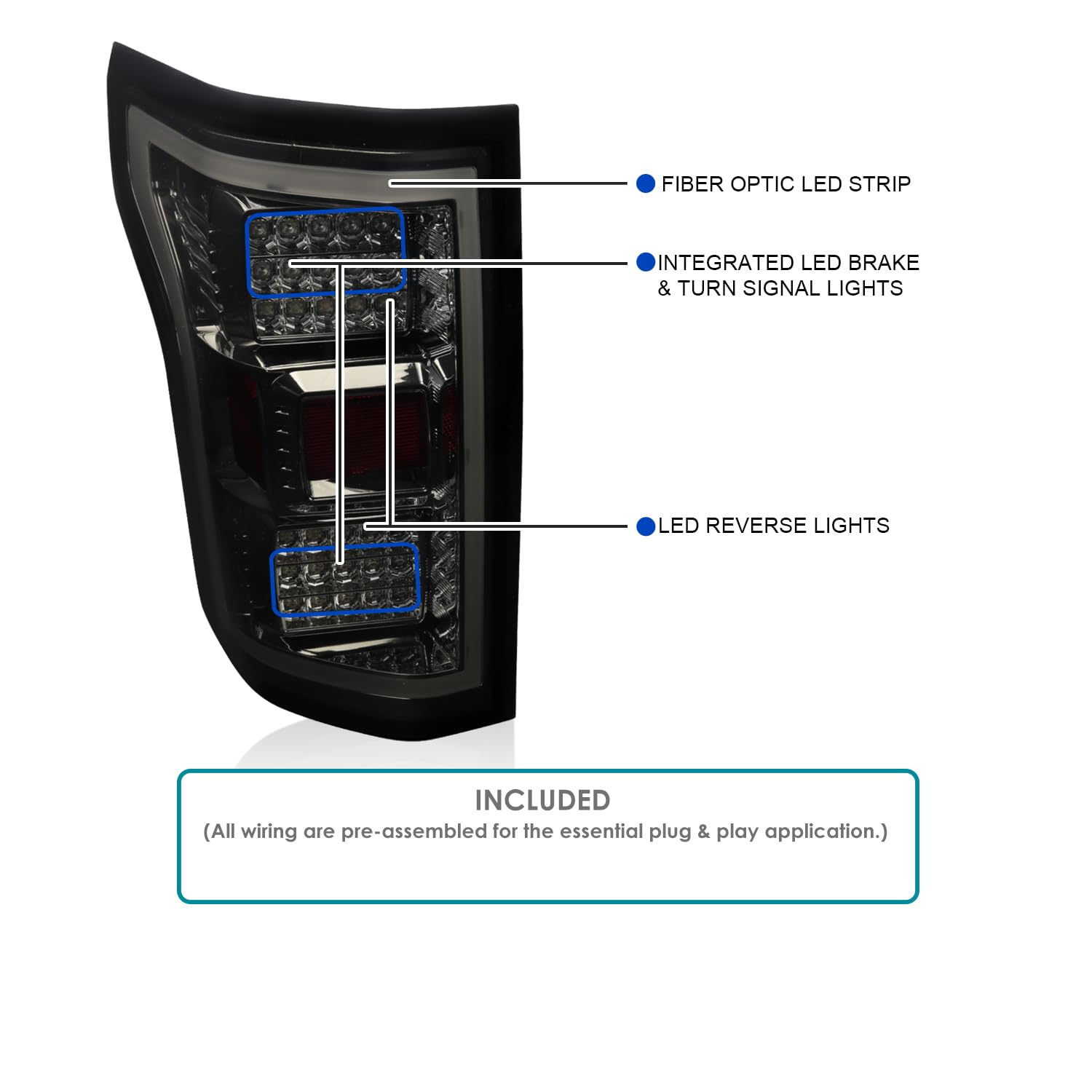 Smoke Tail Lights w/LED Light Bar SPEC-D TUNING Compatible with 2018-2020 Ford F-150, Left + Right Pair Assembly