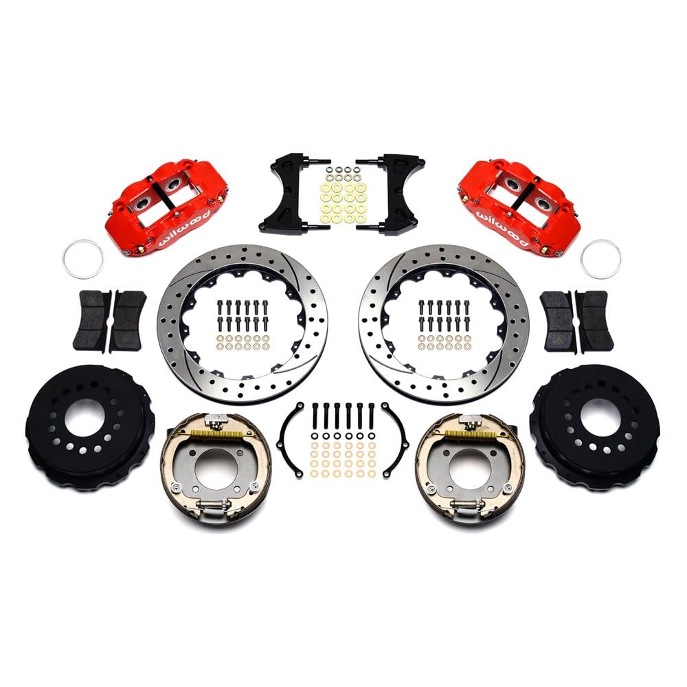 Wilwood Superlite Narrow 4R Rear P-Brk Kit 12.88in Drill Red Chevy 12 Bolt w/C-Clips