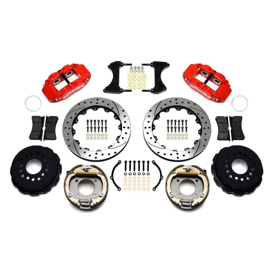 Wilwood Superlite Narrow 4R Rear P-Brk Kit 12.88in Drill Red Chevy 12 Bolt w/C-Clips