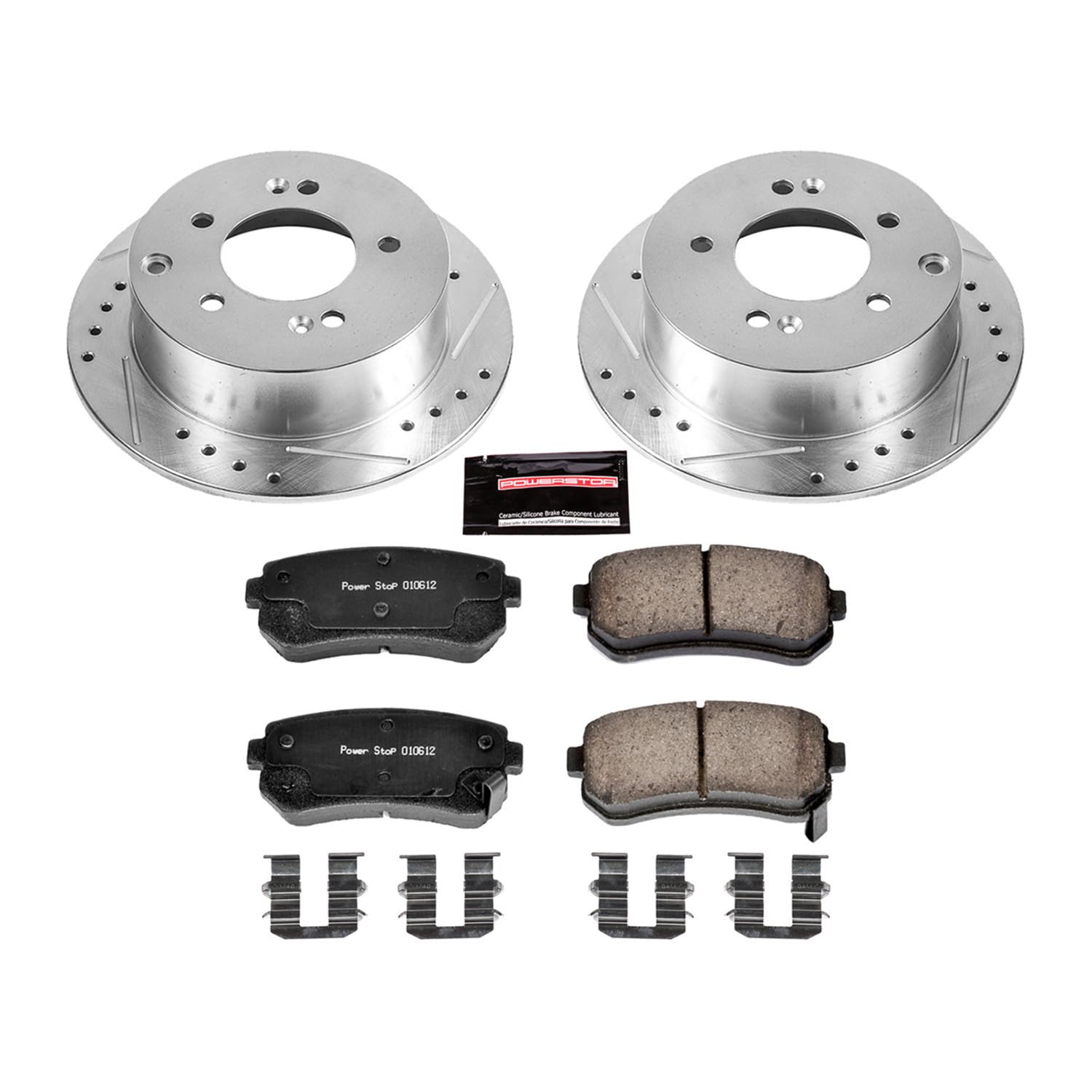 Power Stop K5915 Z23 Carbon Fiber Brake Pads with Drilled & Slotted Brake Rotors Kit For Kia Forte 2010-2013, Kia Forte Koup 2010-2013 [Model Specific]