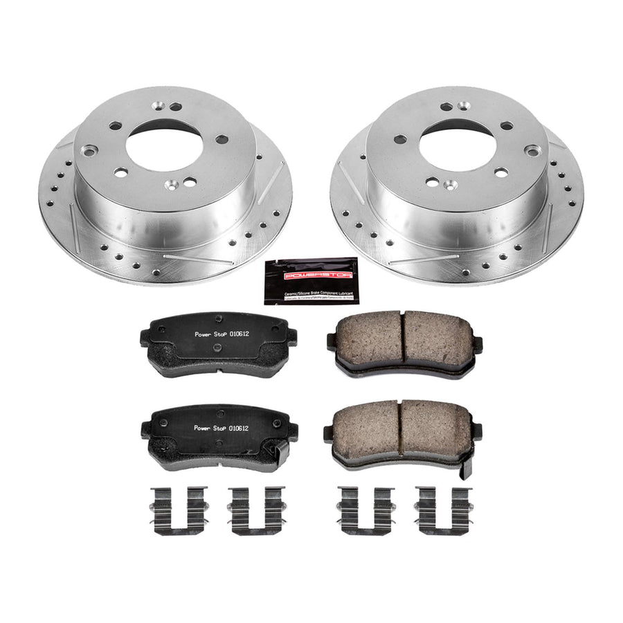 Power Stop K5915 Z23 Carbon Fiber Brake Pads with Drilled & Slotted Brake Rotors Kit For Kia Forte 2010-2013, Kia Forte Koup 2010-2013 [Model Specific]