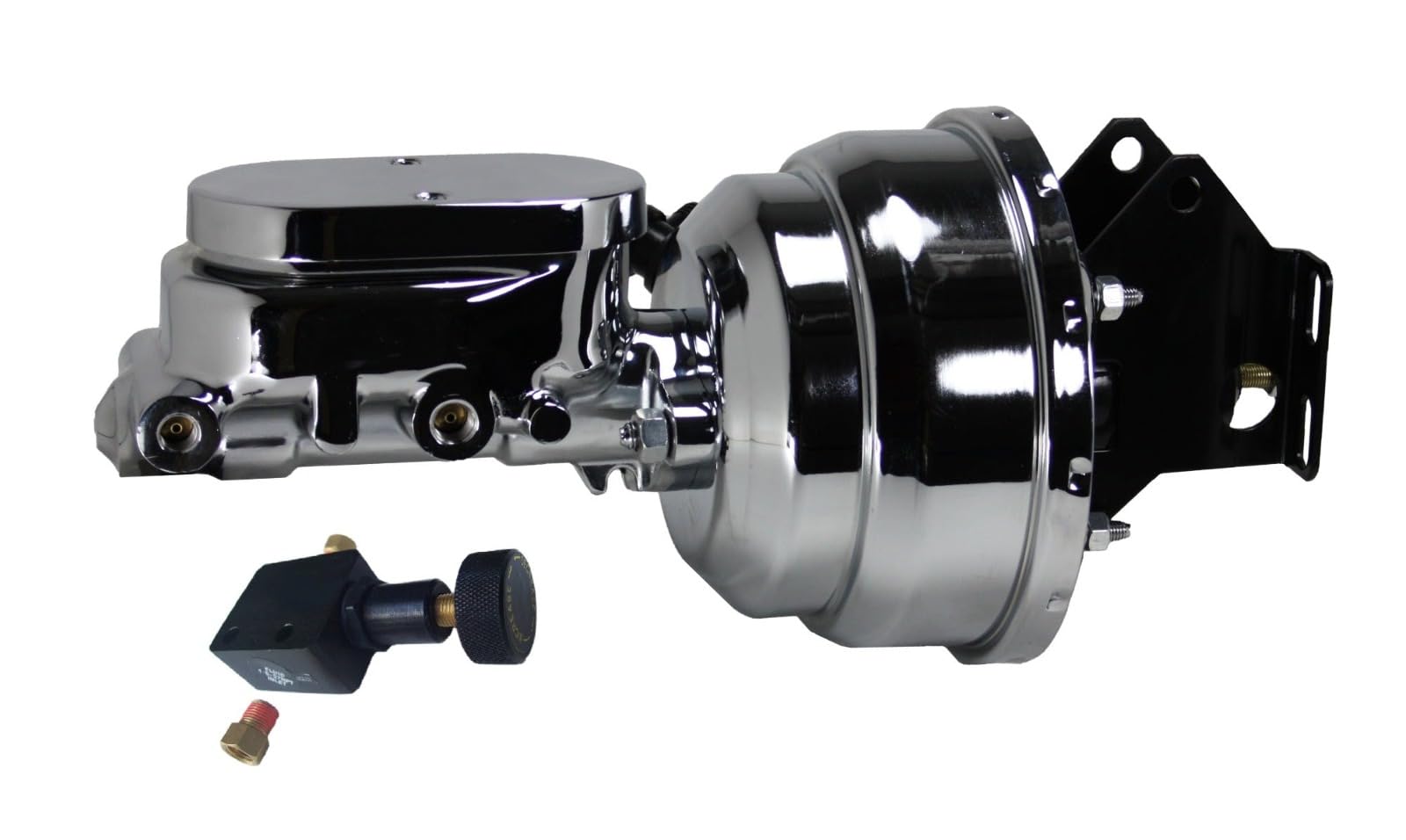 8 Inch LEED BRAKES Dual Power Booster, 1-1/8 Inch Bore Flat Top Master With Adjustable Valve (Chrome)