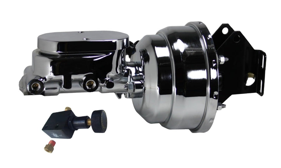 8 Inch LEED BRAKES Dual Power Booster, 1-1/8 Inch Bore Flat Top Master With Adjustable Valve (Chrome)