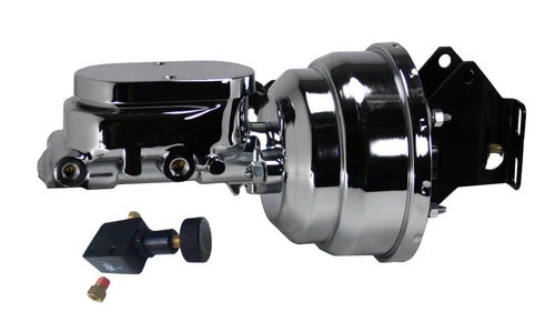 8 Inch LEED BRAKES Dual Power Booster, 1-1/8 Inch Bore Flat Top Master With Adjustable Valve (Chrome)