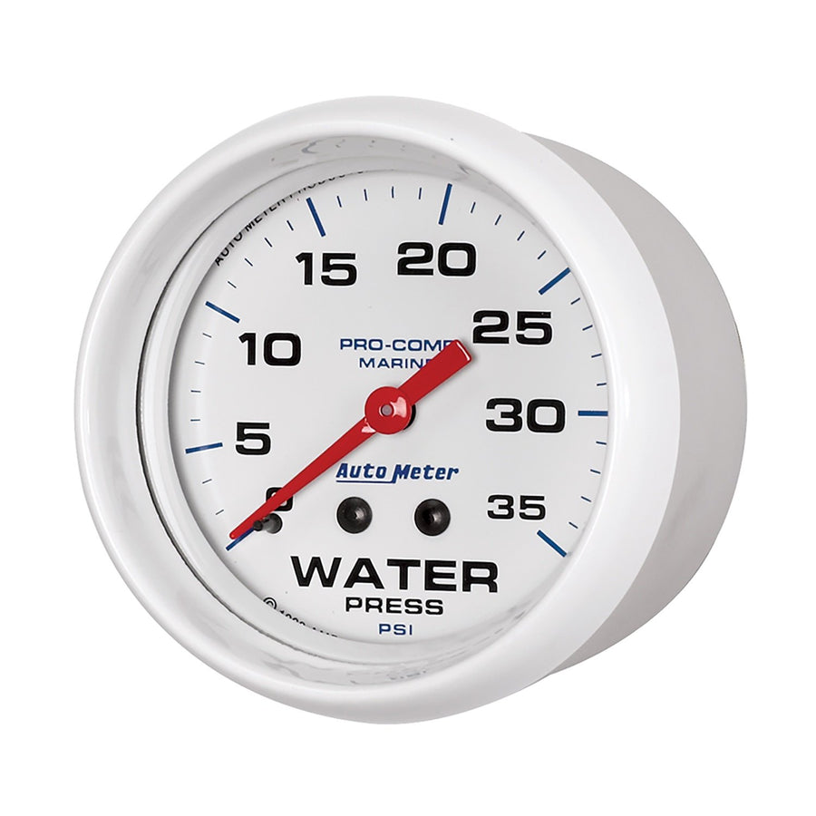 Gauge AutoMeter 200773 Water Press (Marine White 2 5/8", 35Psi, Mechanical, Marine White)