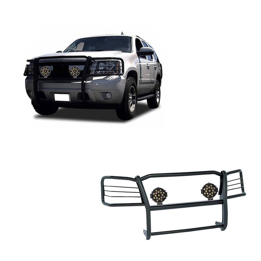 Bumper Guard Black Horse Grille brush Come With pair of 7.0"Dia.LED Lights with Black Trim Rings Compatible with 2015-2023 Chevrolet Suburban |2015-2023 Chevrolet Tahoe-17GT20MA-PLB