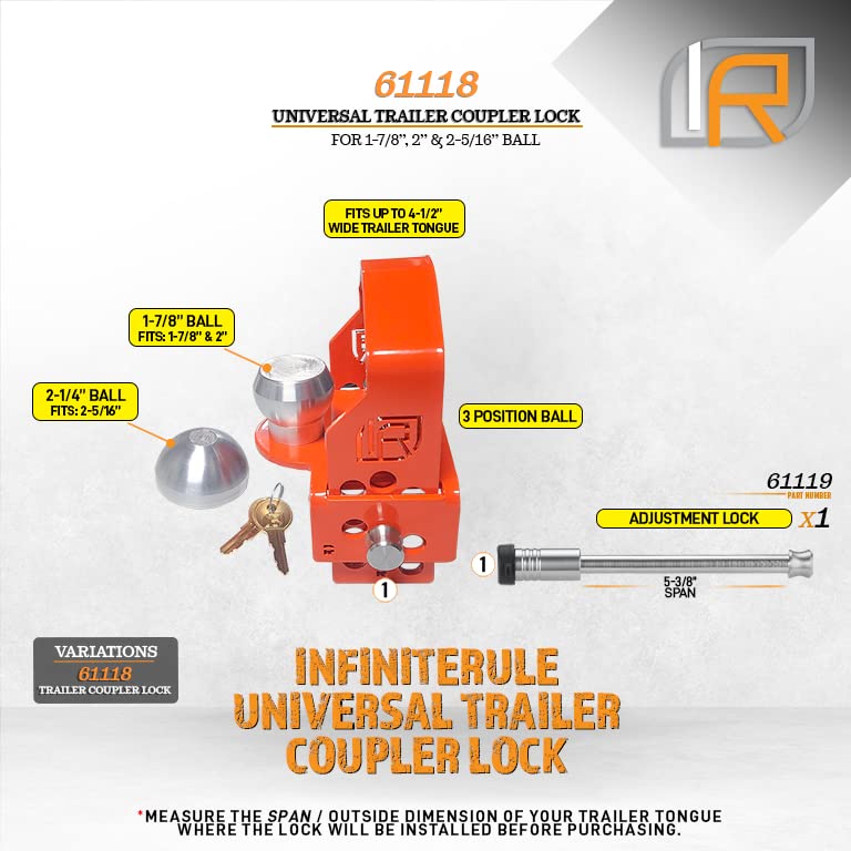 Trailer Coupler Lock InfiniteRule Security 61118 for 1-7/8", 2", & 2-5/16" Ball