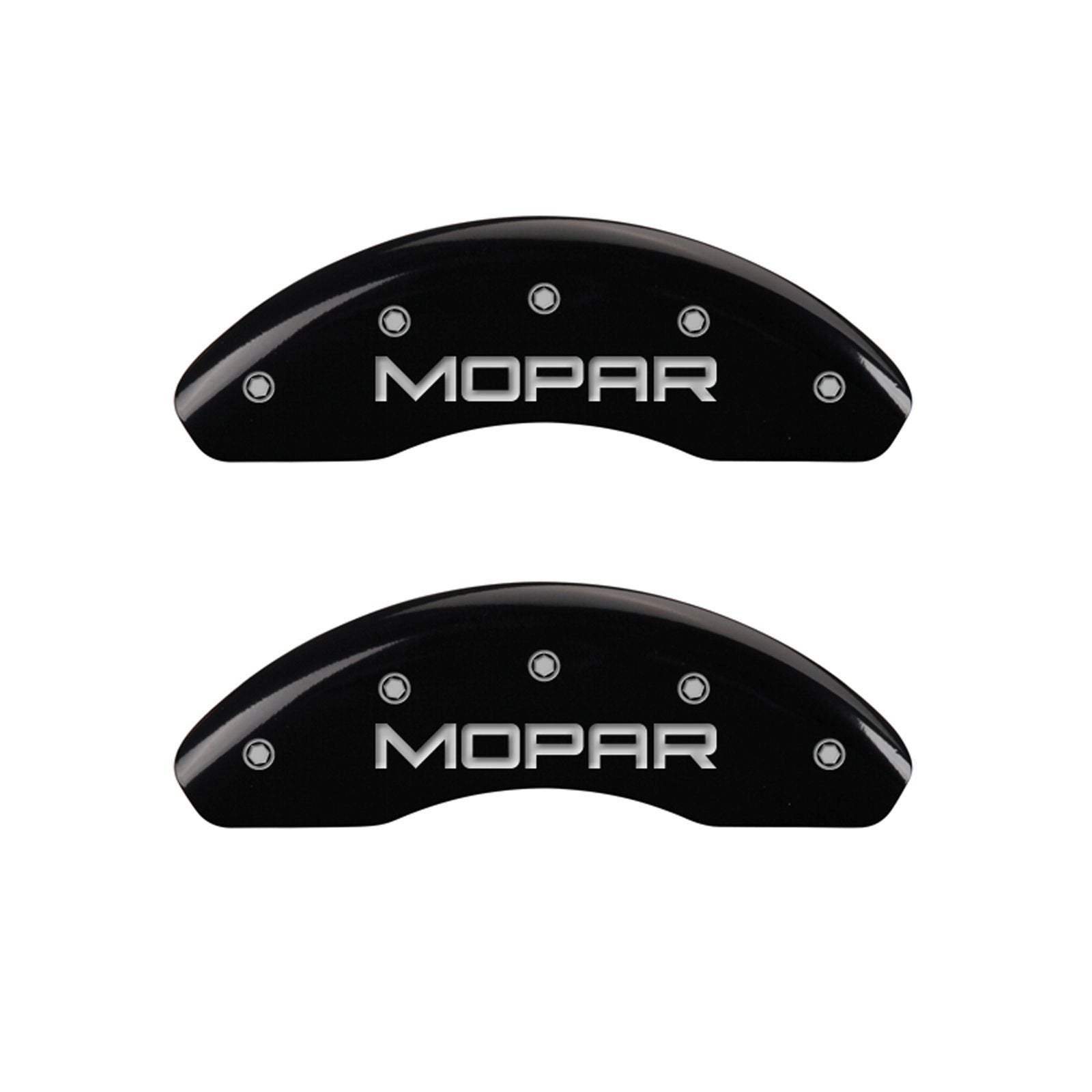 MGP Caliper Covers Front and Rear 32023SMOPBK Black Powder Coat Finish, Set of 4 (MOPAR Silver Characters, Engraved)