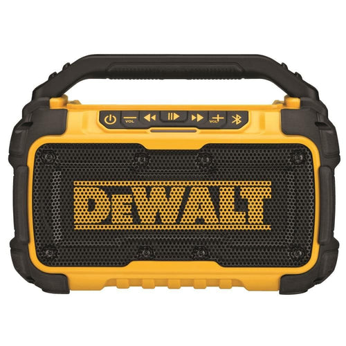 DEWALT Bluetooth Speaker 20V MAX, 100 ft Range, Durable for Jobsites, Phone Holder Included, Lasts 8-10 Hours with Single Charge (DCR010)