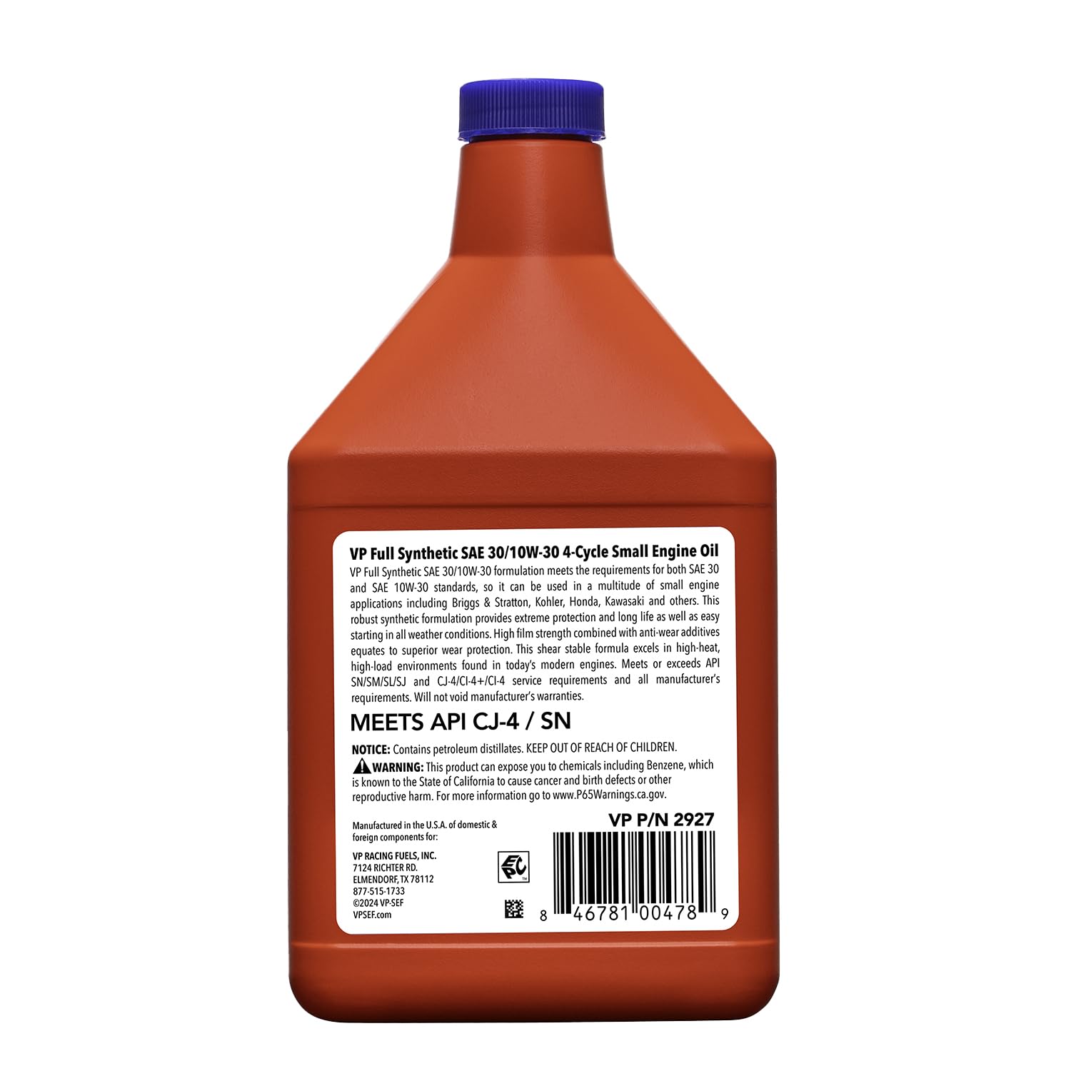 4-Cycle Engine Oil VP Racing - SAE 30 / 10W30 Full Synthetic Small Engine Oil, 18 Ounce (1 Pack)