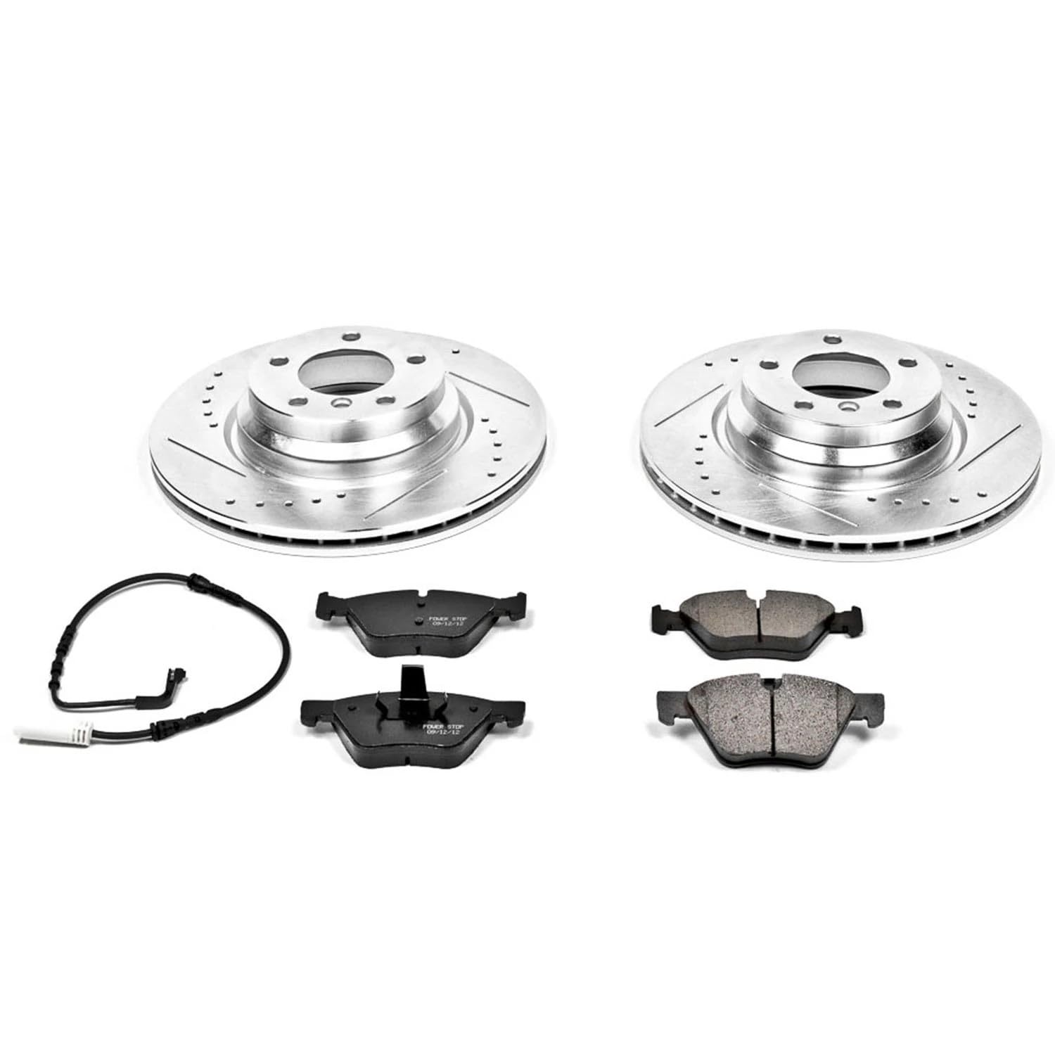 Power Stop K3077 Z23 Carbon Fiber Brake Pads with Drilled & Slotted Brake Rotors Kit For BMW 330i 2006 [Model Specific]