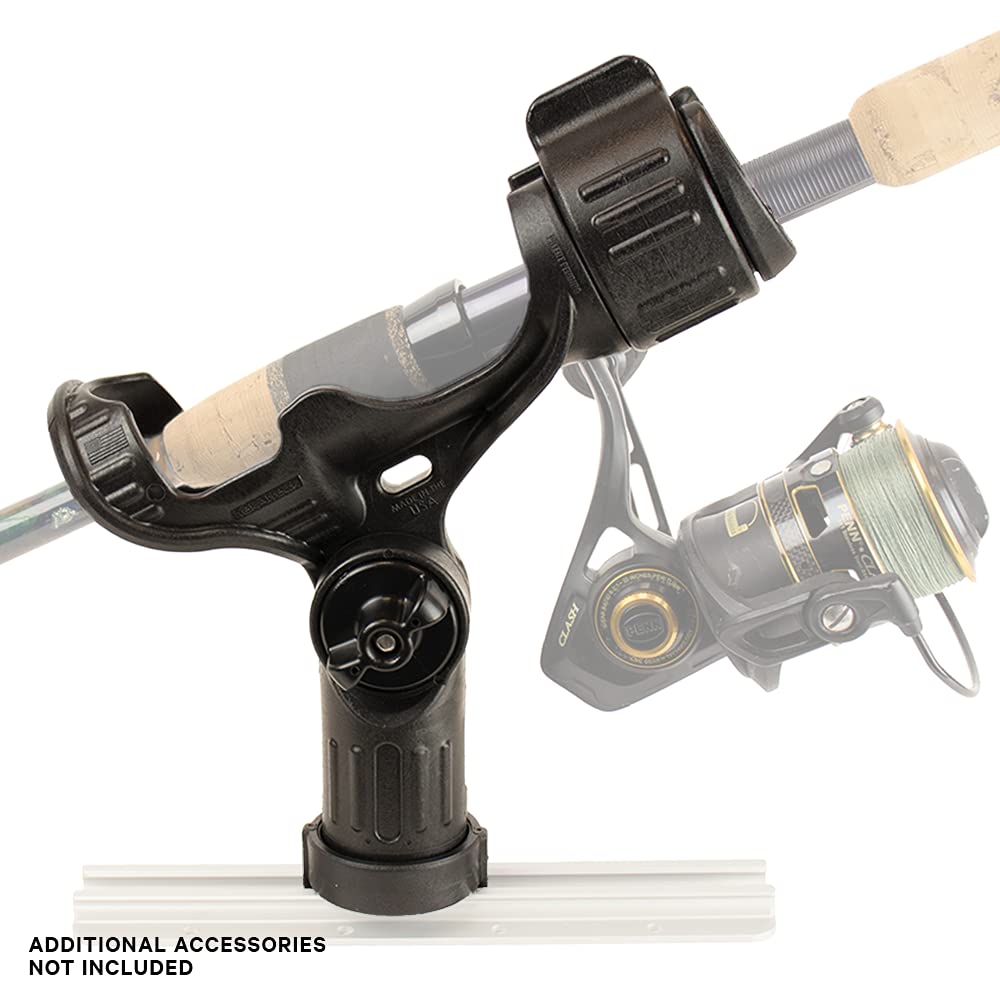 YakAttack Rod Holder Omega | Track Mount Fishing Rod Holder for Kayak & Boat | Compatible with Spinning, Casting, Fly Reels | LockNLoad System | Adjustable & Secure | Kayak Track Mount Accessories