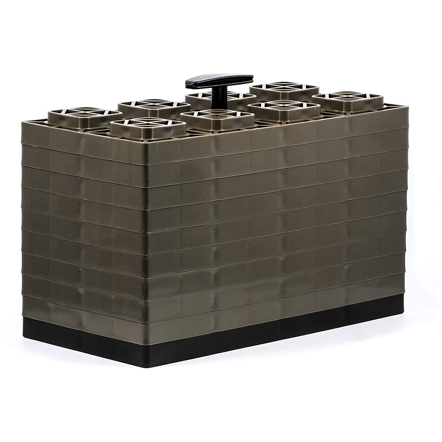 Camco 4x2 Fasten Leveling Block for Dual Tires, Interlocking Design Allows Stacking to Desired Height, Includes Secure T-Handle Carrying System, Brown (Pack of 10) - 44525