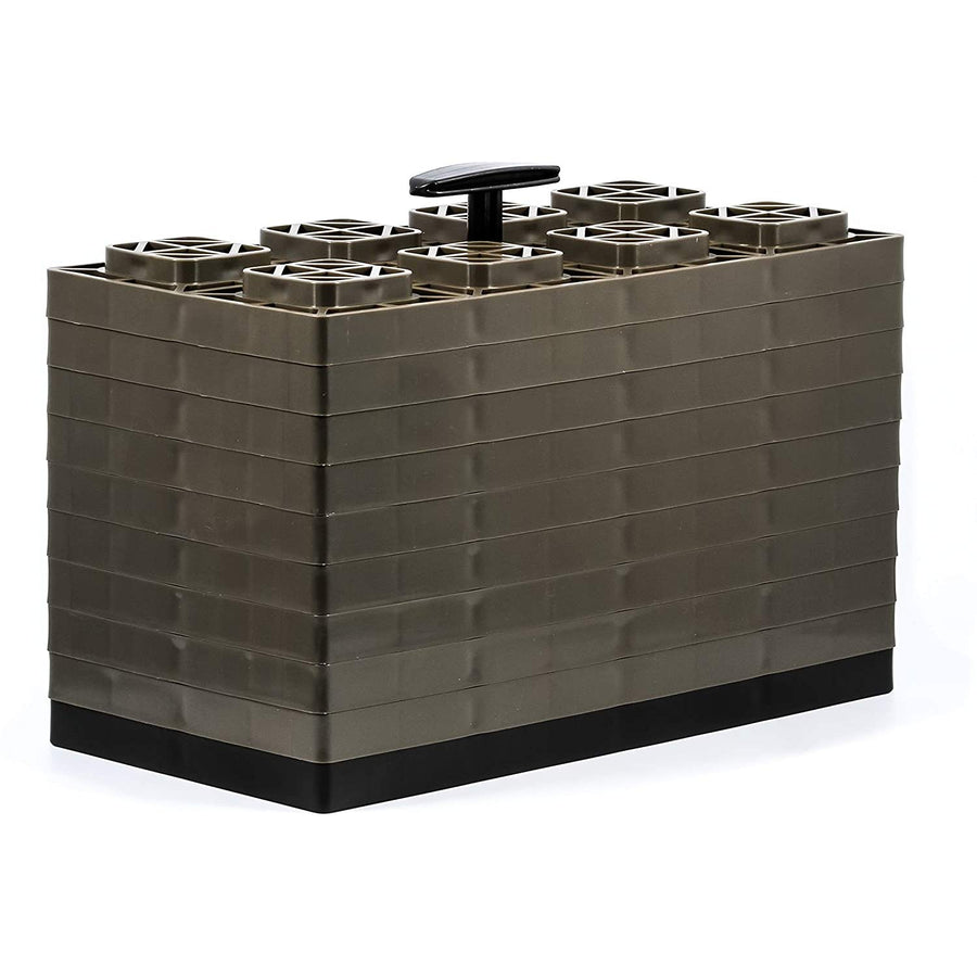 Camco 4x2 Fasten Leveling Block for Dual Tires, Interlocking Design Allows Stacking to Desired Height, Includes Secure T-Handle Carrying System, Brown (Pack of 10) - 44525