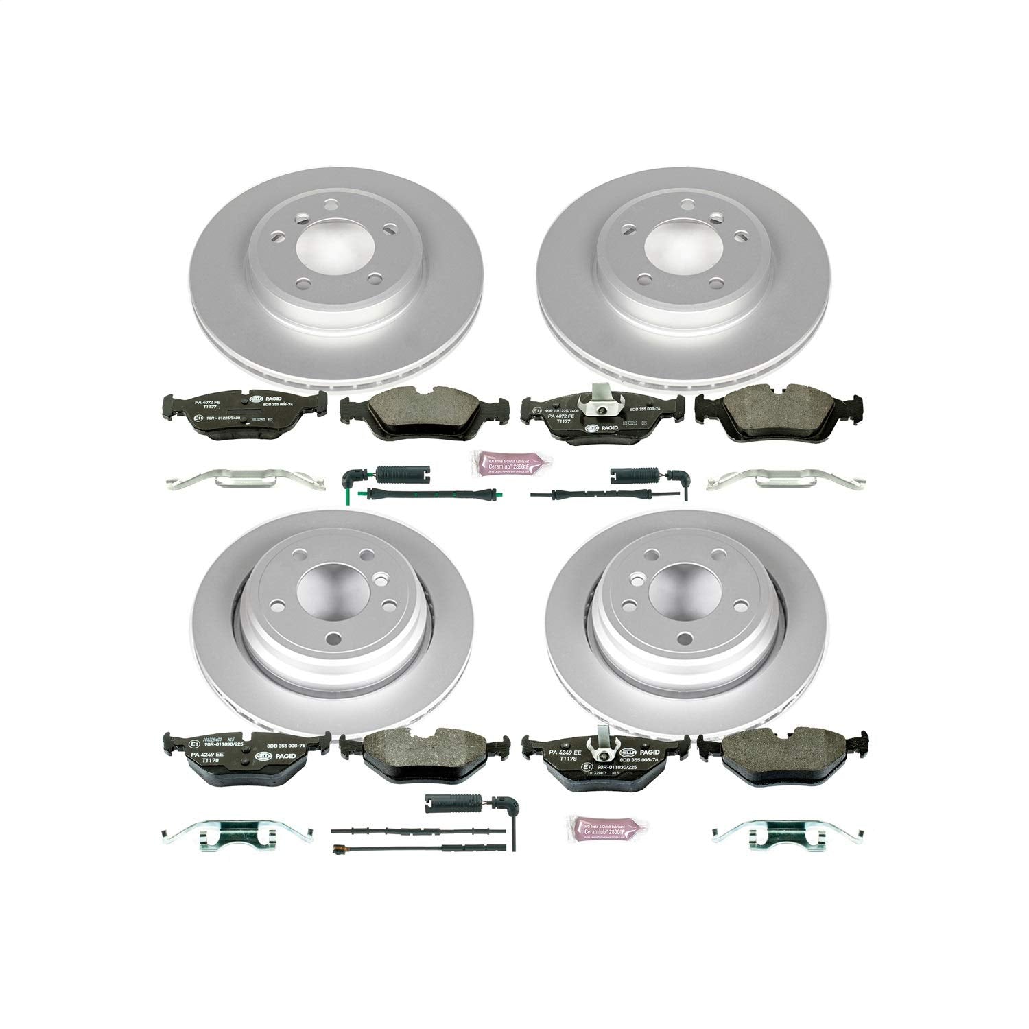 Power Stop ESK871 Euro-Stop Front & Rear Brake Kit and 2 Front & 1 Rear Sensor Wires For BMW 3, BMW 3, BMW 325Ci, BMW 325i, BMW 3, BMW 328i [Model Specific]