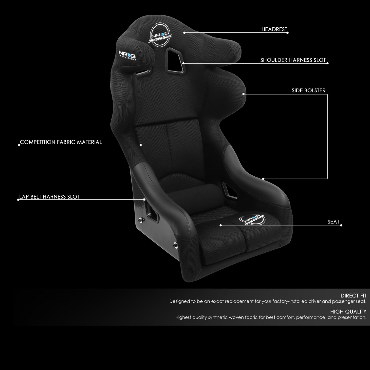 NRG Innovations FIA Competition Seat NRG-FRP-RS600M with Competition Fabric, FIA Homologated, Head Containment, Medium Size