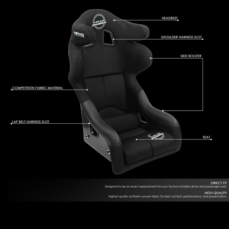 NRG Innovations FIA Competition Seat NRG-FRP-RS600M with Competition Fabric, FIA Homologated, Head Containment, Medium Size