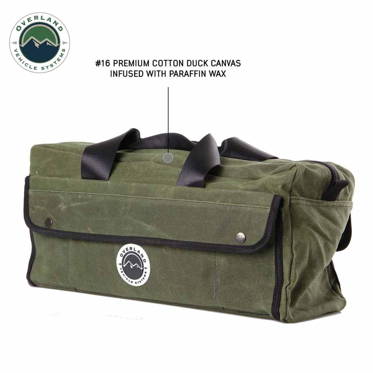 Overland Vehicle Systems Duffle Bag Small With Handle And Straps - #16 Waxed Canvas - Infused with Paraffin Wax Waterproofing - Tear Resistant Fabric