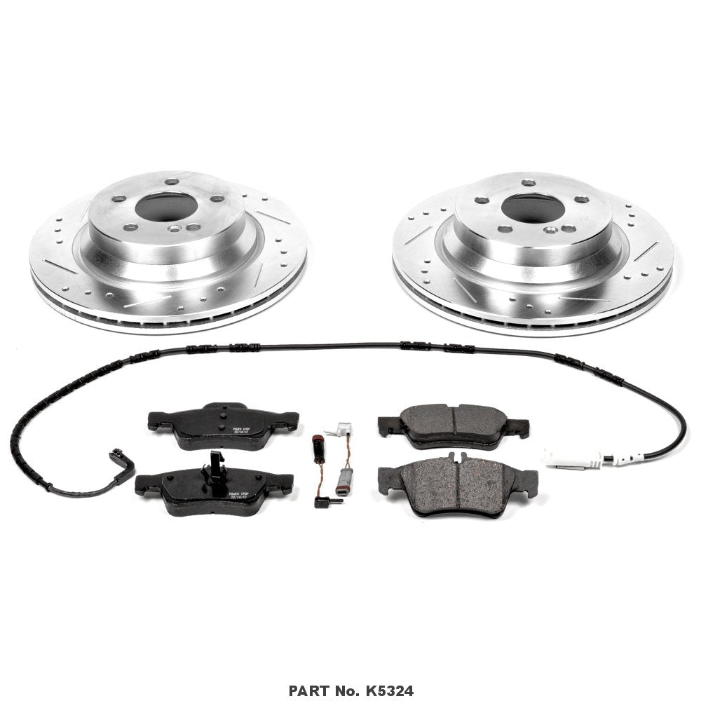 Power Stop K5324 Z23 Carbon Fiber Brake Pads with Drilled & Slotted Brake Rotors Kit Rear