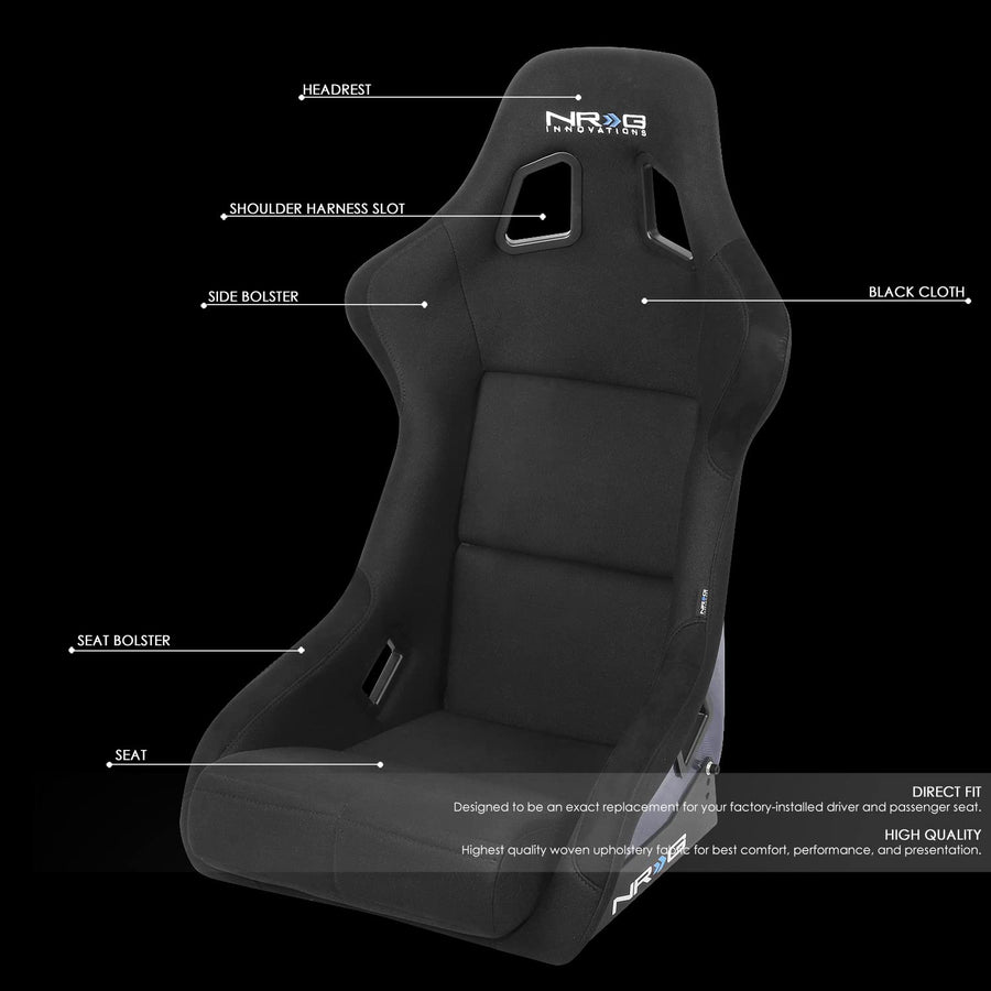 NRG Innovations Fixed Back NRG-RSC-302CF-BL Bucket Racing Seat with Universal Side Mount Bracket, Blue Carbon Fiber Back
