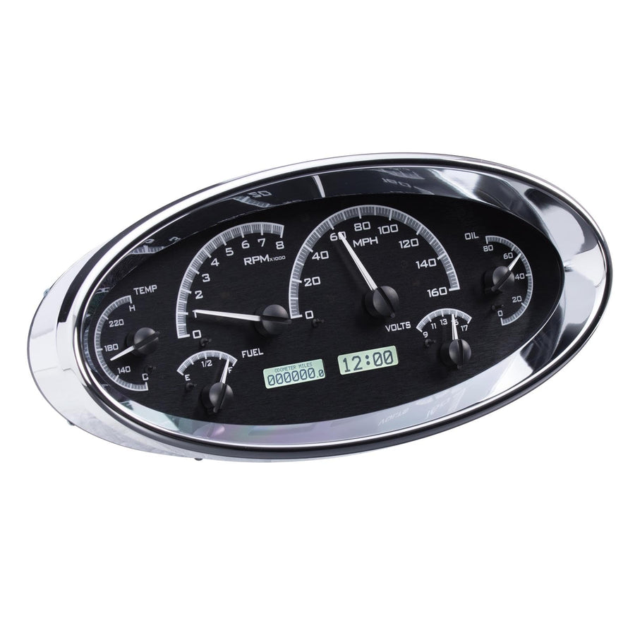 Universal Dakota Digital VHX-1017-K-W Elliptical Analog Dash Gauge System, Black Alloy Style, White Backlighting