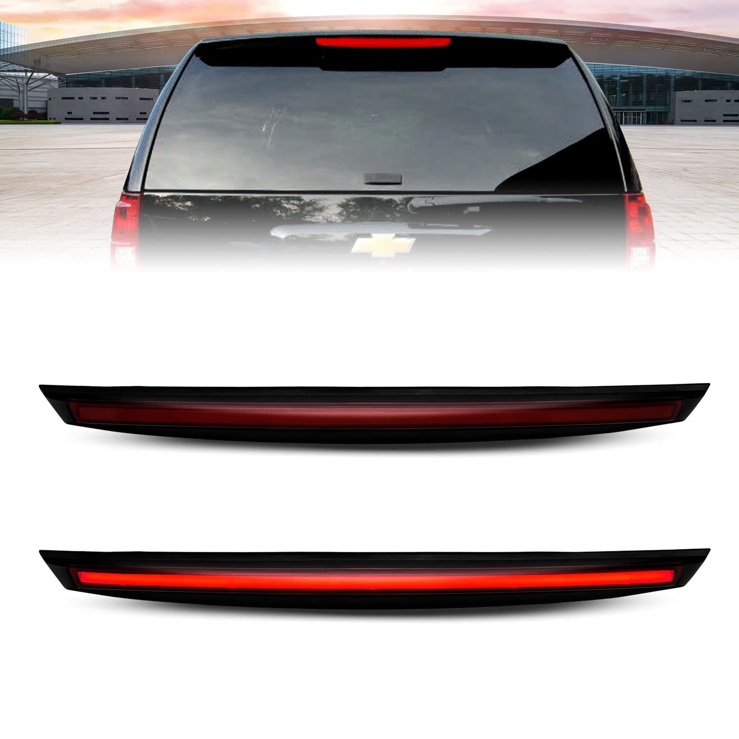 ANZO 2007-2014 Compatible with Chevrolet Suburban 1500 LED 3rd Brake Light Black Housing Smoke Lens w/Spoiler 1pc
