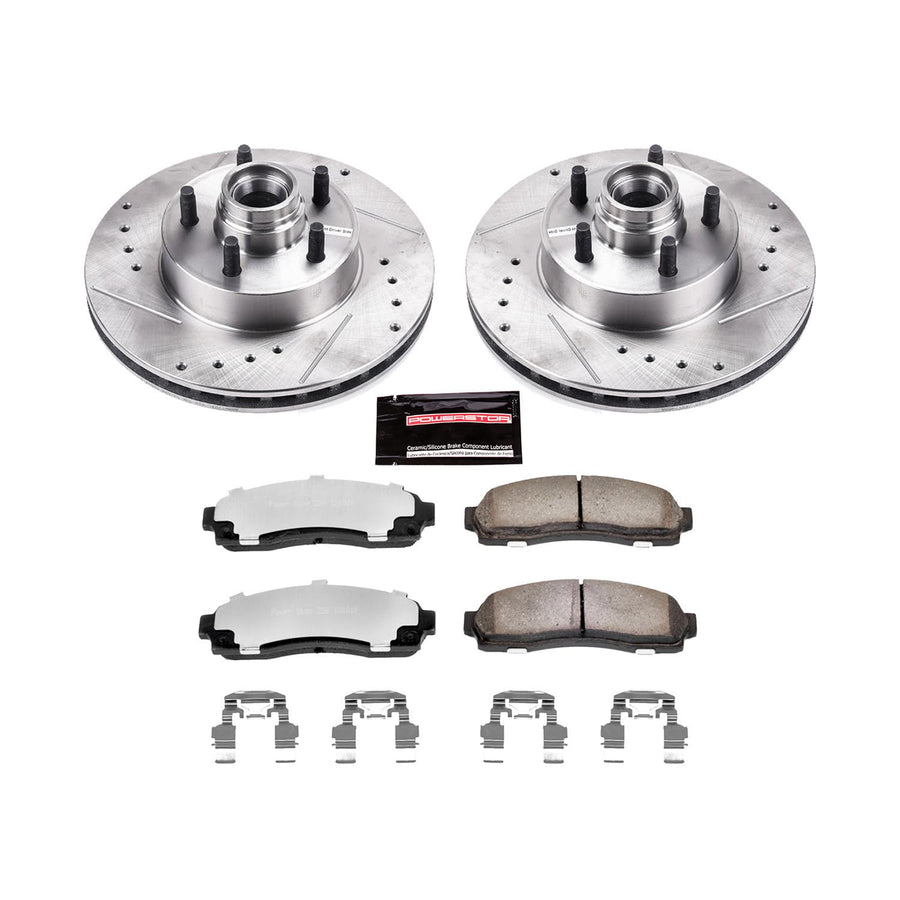 Front Brake Kit Power Stop For 2010 2011 Ford Ranger - Truck & Tow Carbon Fiber Ceramic Brake Pads & Drilled and Slotted Rotors Replacement, K7004-36