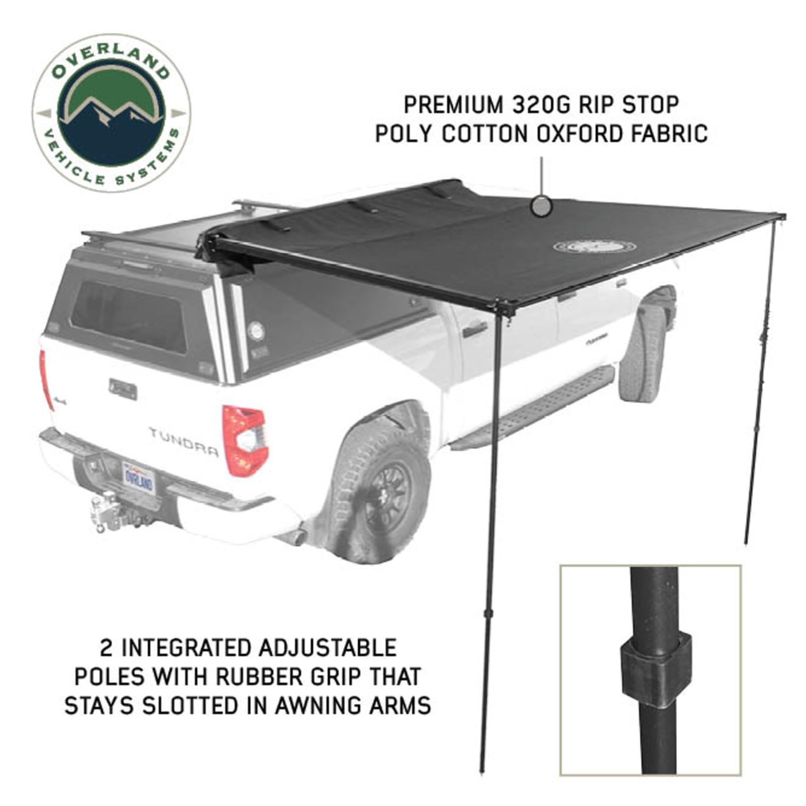 XD Nomadic Overland Vehicle Systems 2.0-6.5' Awning with Lights | Black Out Fabric | Includes Universal Travel Cover