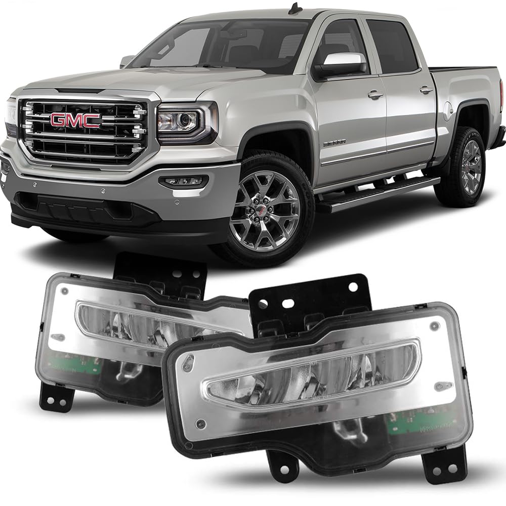 Winjet WJ30-0589-09 Fog Light Set for 2016 2017 GMC Sierra Clear Lens Factory Style OE OEM Fitment Replacement Pair