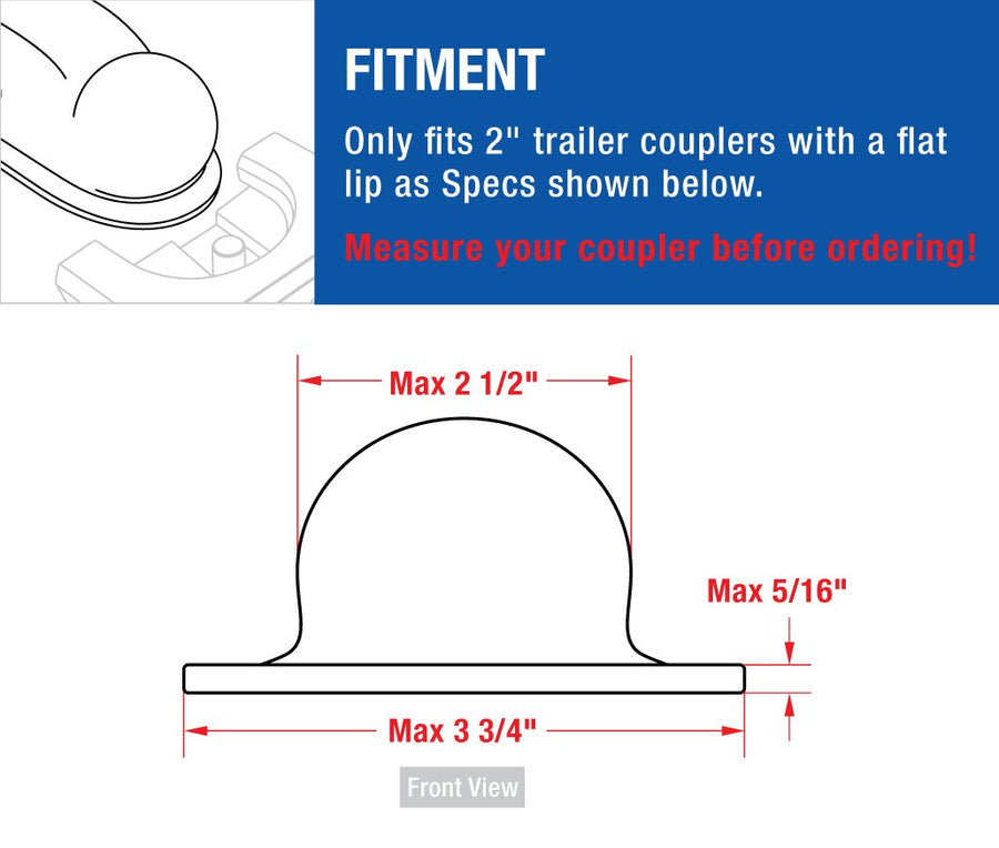Coupler Lock Tyger Auto TG-CL2U006B for 2" Trailer Coupler (Coupler Lip Width < 3-3/4"; Coupler Height < 5/16"; Coupler Ball < 2-1/2")