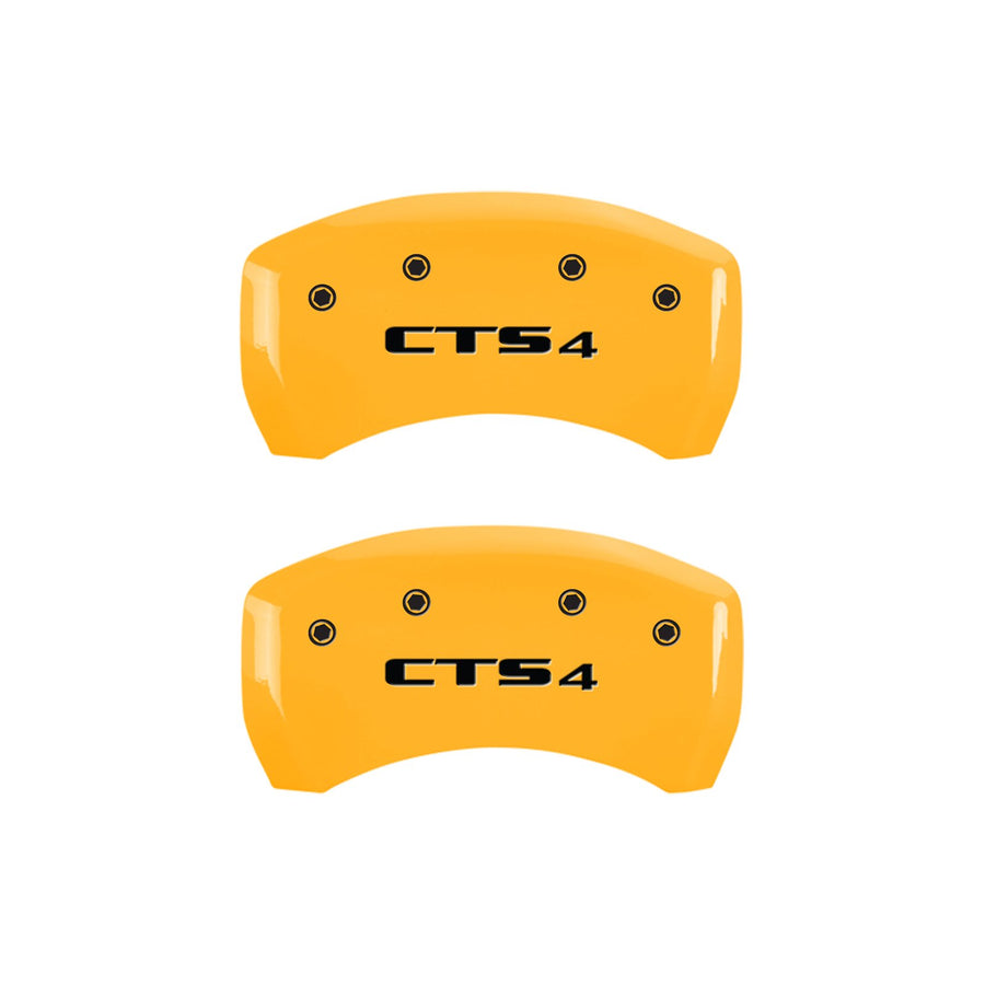 Caliper Covers MGP 35020SCT4YL Yellow (Set of 4, Engraved Front: Cursive/Cadillac - Engraved Rear: CTS4, Yellow powder coat finish, black characters)