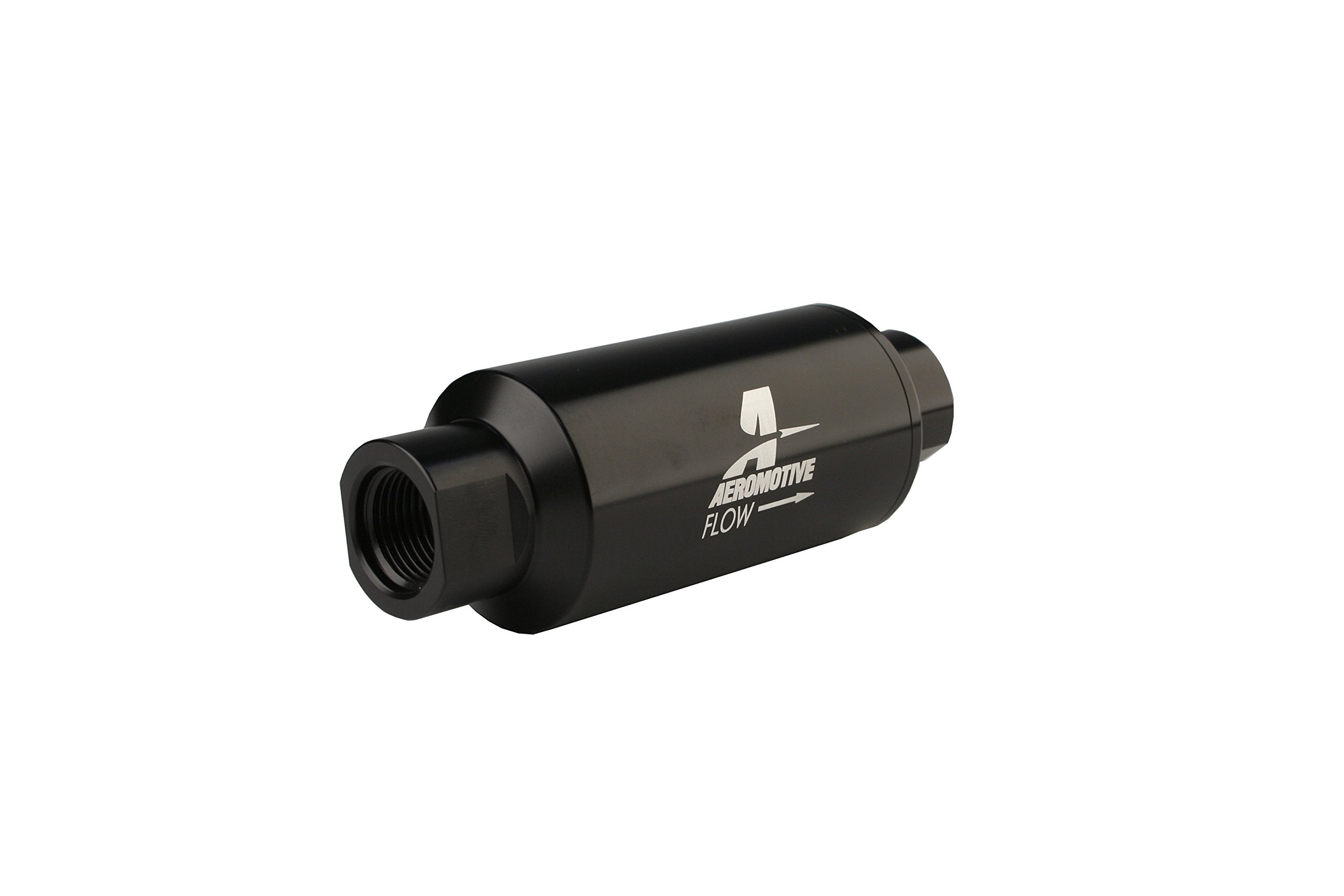 In-Line Aeromotive 12321 Filter, 10-Micron Fabric Element, ORB-10 Port, Bright-Dip Black, 2" OD