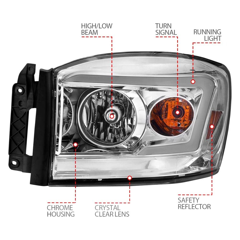 06-09 Dodge RAM 1500/2500/3500 ANZO USA Aridex Headlights Chrome Housing/Clear Lens (w/Switchback Light Bars) (111527)