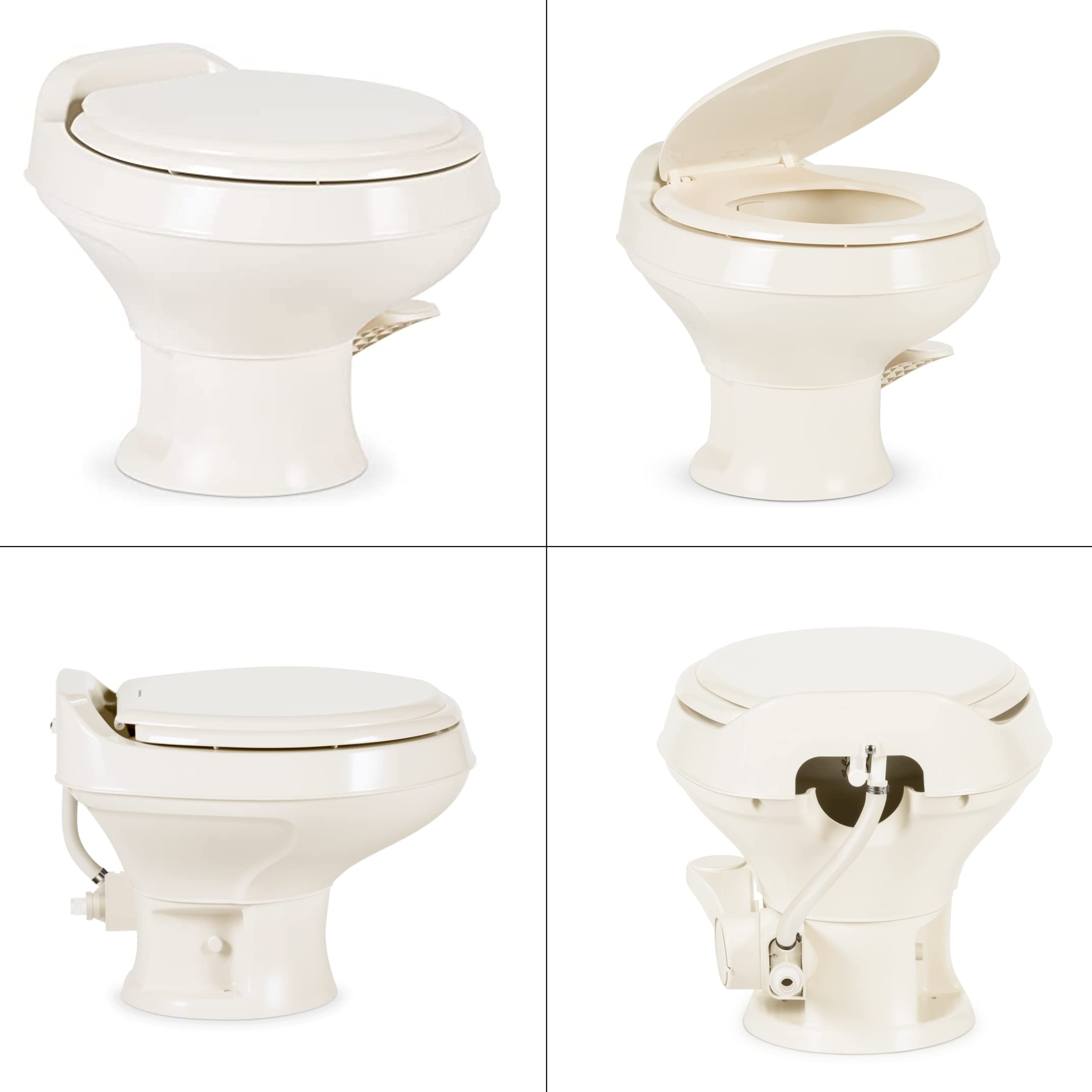 Gravity Flush Toilet Dometic 311 | Bone | Low Profile | Slow-Close Seat | Power Flush, Foot Pedal Flush Operation | 13.5" Seat Height for Compact Areas