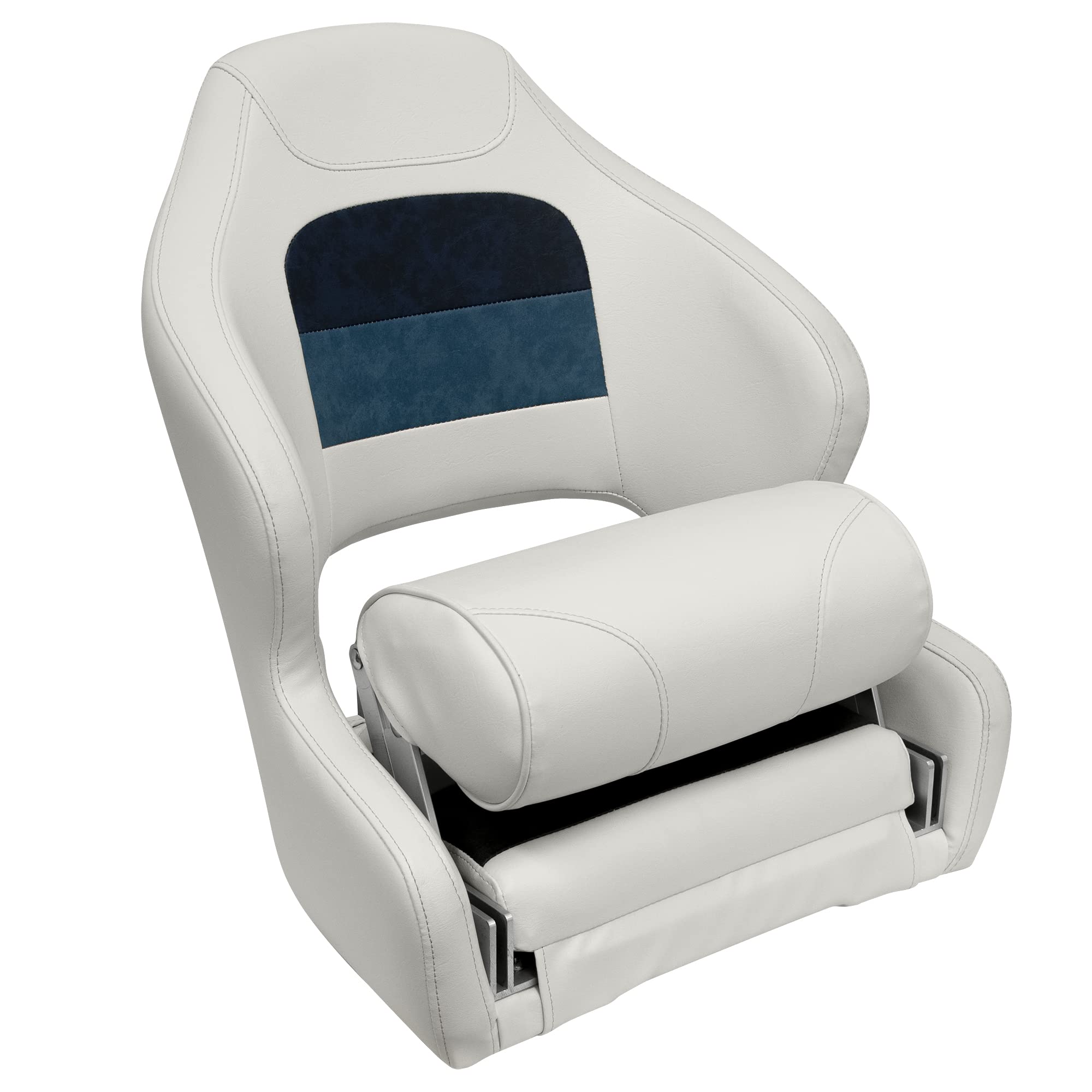 8WD3315-1008 Wise Deluxe Pontoon Series Bucket Seat with Bolster, White/Navy/Blue