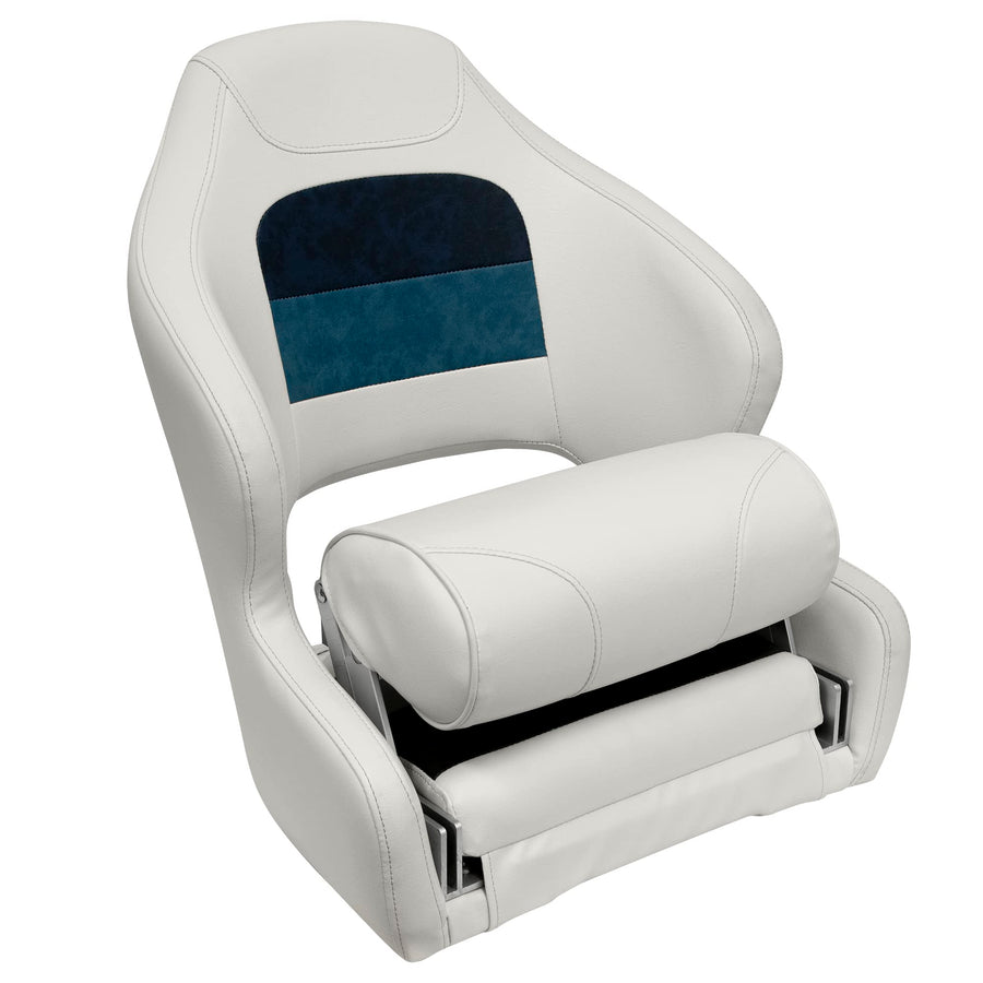8WD3315-1008 Wise Deluxe Pontoon Series Bucket Seat with Bolster, White/Navy/Blue