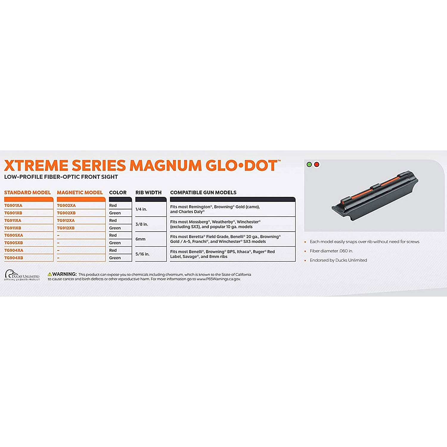 Magnum TruGlo Fiber Optic Front Glo-Dot Xtreme Series Sight, 6MM - Green