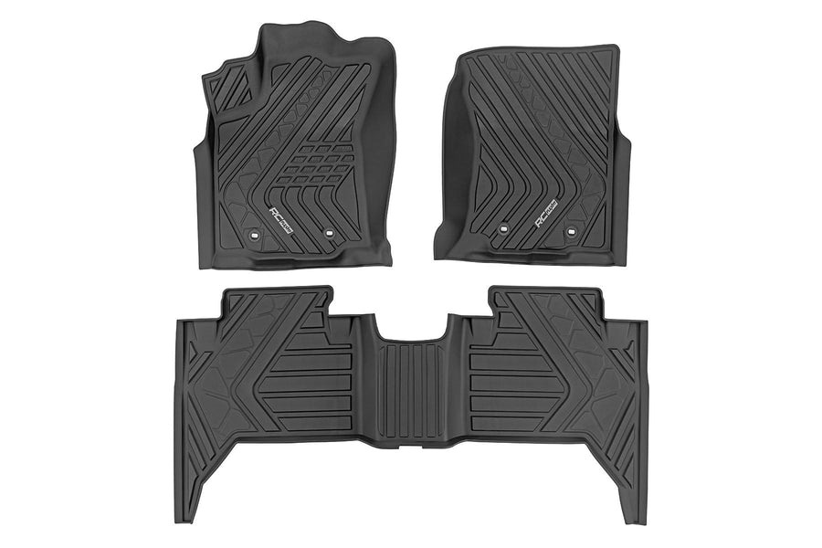 Rough Country Floor Mats Flex-Fit for Toyota Tacoma (2016-2023) Double Cab - Front & Rear Set, Custom All-Weather Non-Slip TPE Liners w/Spill Saver Lip