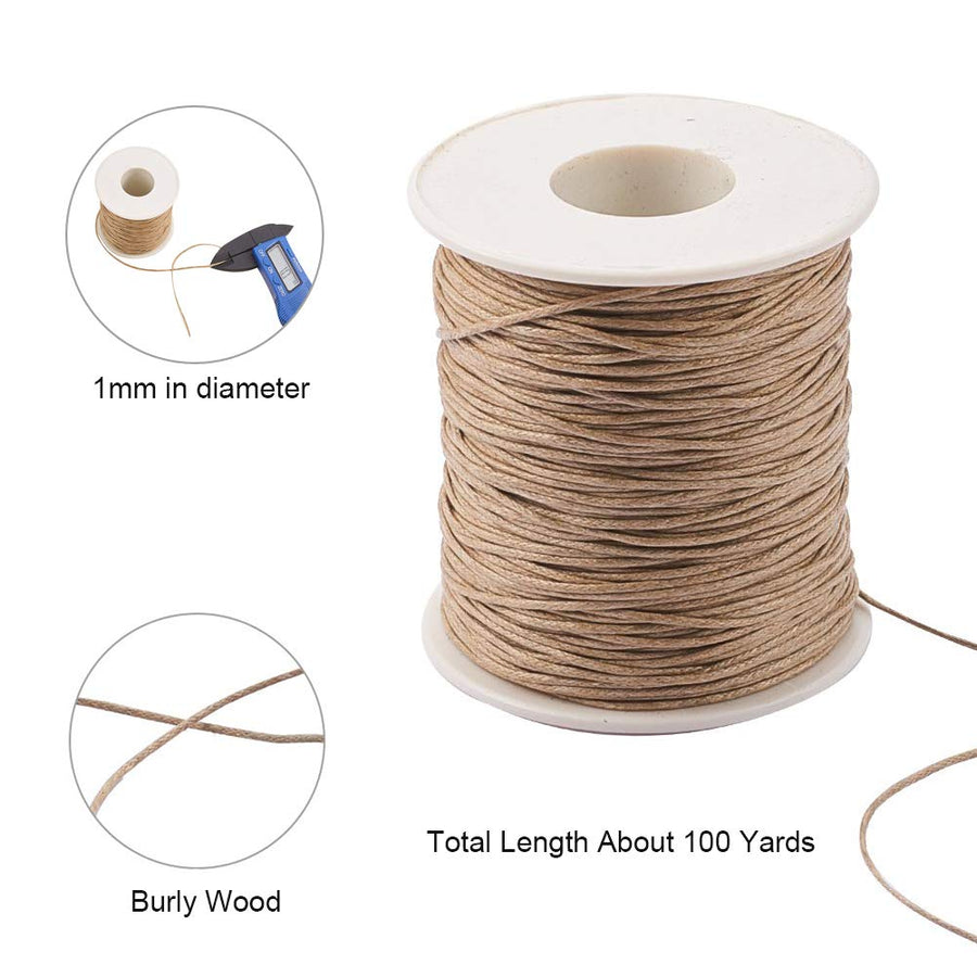 100 Yards JEWELEADER Waxed Cotton Cord, Waxed Beading String 1mm for Jewelry Bracelet Making Macrame Crafting DIY Leather - Burly Wood