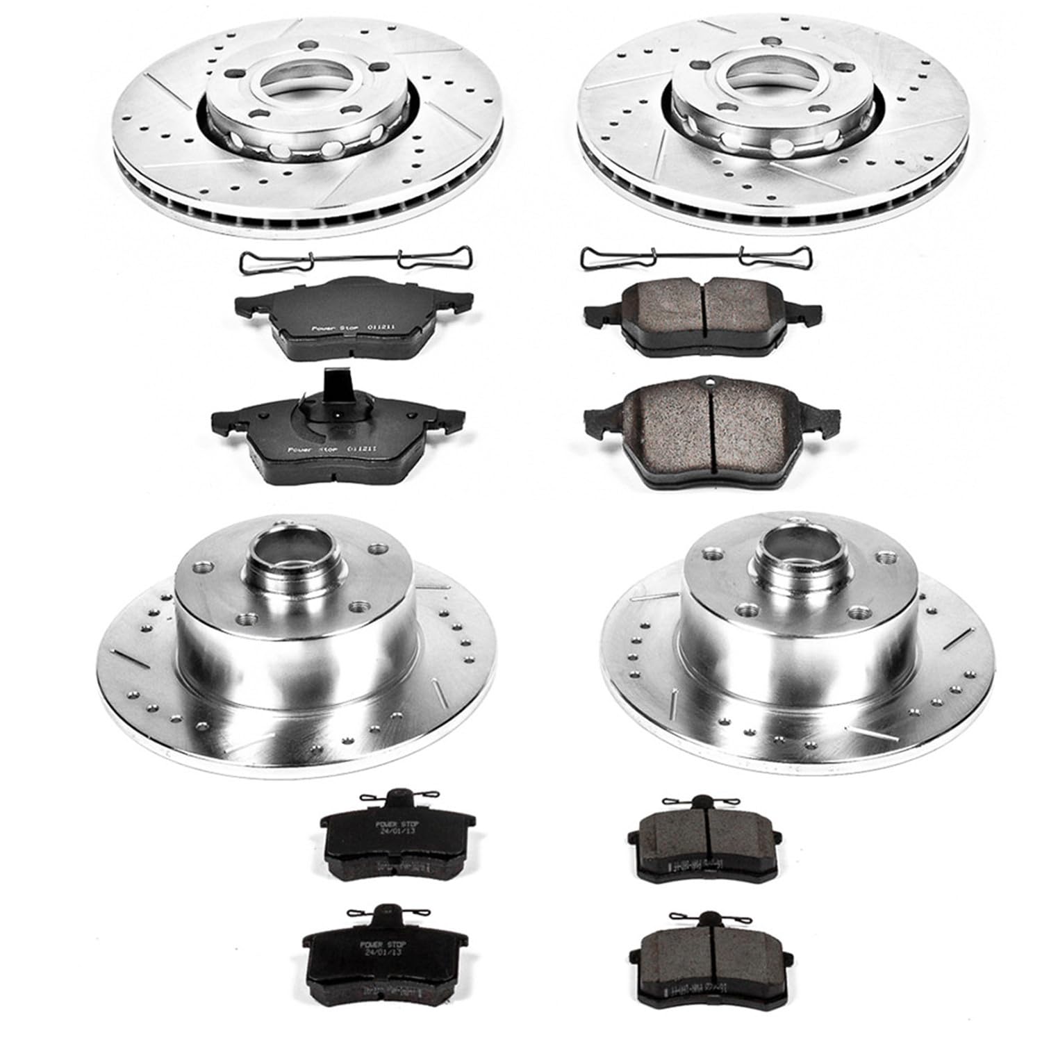 Power Stop K2823 Z23 Carbon Fiber Brake Pads Front and Rear with Drilled & Slotted Brake Rotors Kit For Audi A4 1996-1997 [Model Specific]