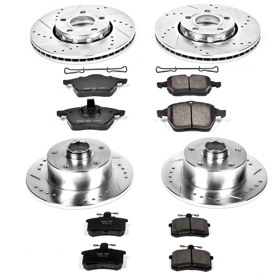 Power Stop K2823 Z23 Carbon Fiber Brake Pads Front and Rear with Drilled & Slotted Brake Rotors Kit For Audi A4 1996-1997 [Model Specific]